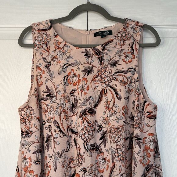 Lauren Ralph Lauren Floral Layered Crepe Dress Peach Pink Women’s Size 16 - Picture 3 of 9